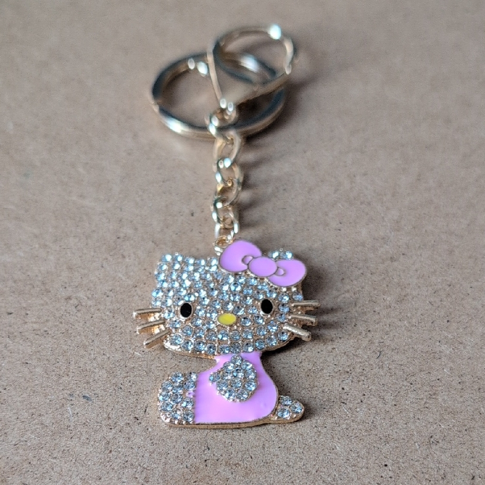 Kitty Pink and Gold Keychain Bag Charm